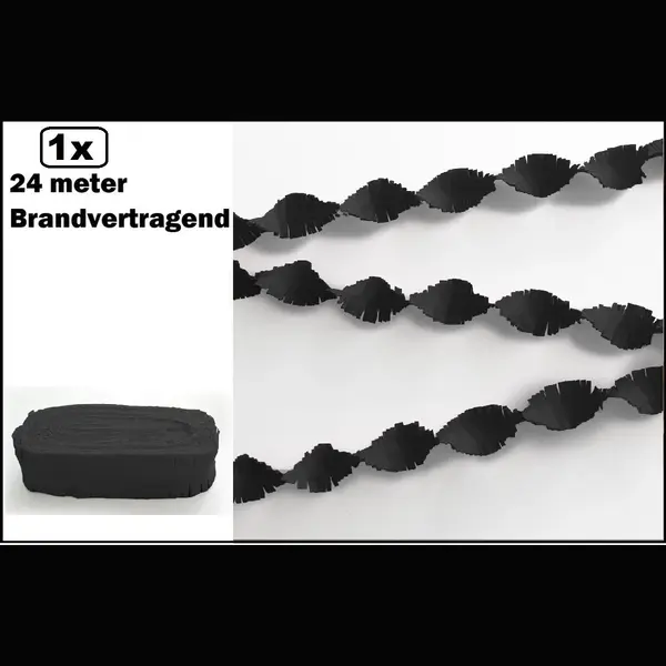 Wefiesta Crepe Guirlande Brandvertragend Zwart 24meter -Brandvertragend - Verjaardag Vlaglijn Festival Thema Feest thumbnail