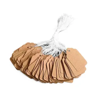 100 X Prijskaartjes Hang Tags Met Touwtje - 25 X 15mm - Vintage Prijs Kaartjes - Etiket - Prijslabel - Hangtag - Tags - Bruin - Kaki - Handig Om