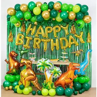 Fienosa Dino Versiering Verjaardag - Dino Thema Versiering - Happy Birthday Dino Ballon - Dino Ballon Set Groot- Dinosaurus Versiering - 65 Items - Verjaardag