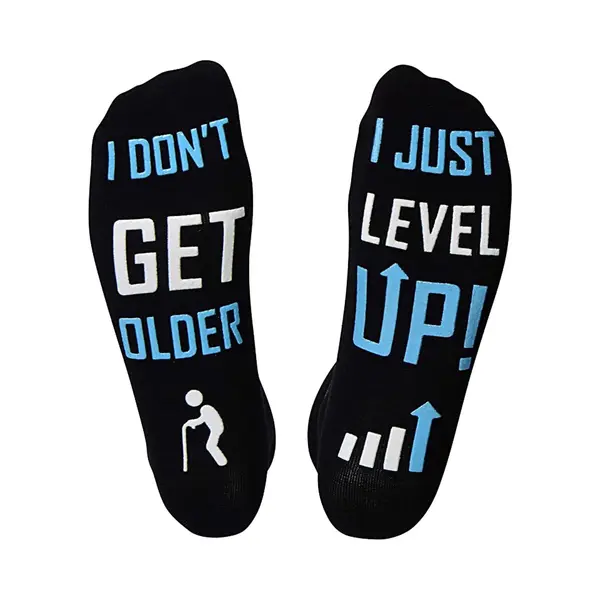 Malinsi® Grappige Sokken - Just Level Up - Leuke AntiSlip Huissokken Heren - Gekke Cadeaus Cadeautjes Volwassenen - Funny Socks - Slofsokken Met thumbnail