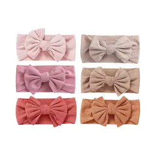Mylinsé 6 Stuks - Baby Meisjes Haarbandjes Met Strik (6 Mnd - 3 Jaar) - Roze - Koraalrood - Bruin