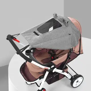 Universeel Uv 50+ Zonnescherm Voor Buggy Met Kijkvenster - Grijs - Waterproof