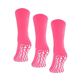 Budino® Huissokken Anti Slip Set - 3 Paar - Dikke Antislip Sokken - Gripsokken - Dikke Yoga Pilates Sokken - Maat 39-42 - Roze