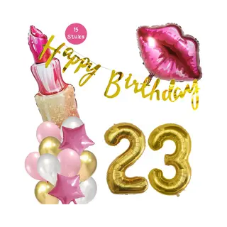 Snoes Beauty Helium Ballonnen Set 23 Jaar - Roze Folieballonnen - Slinger Happy Birthday Goud