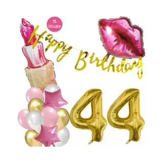 Snoes Beauty Helium Ballonnen Set 44 Jaar - Roze Folieballonnen - Slinger Happy Birthday Goud