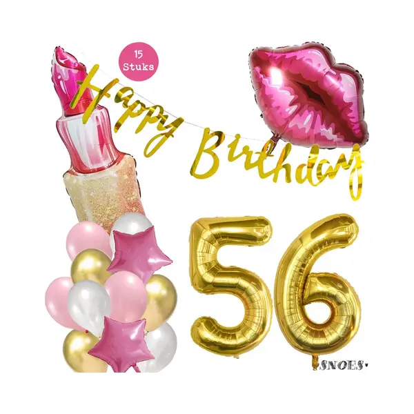 Snoes Beauty Helium Ballonnen Set 56 Jaar - Roze Folieballonnen - Slinger Happy Birthday Goud thumbnail