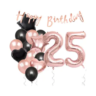 Snoes Ballonnen 25 Jaar Feestpakket – Versiering – Verjaardag Set Liva Rose Cijferballon 25 Jaar -Heliumballon
