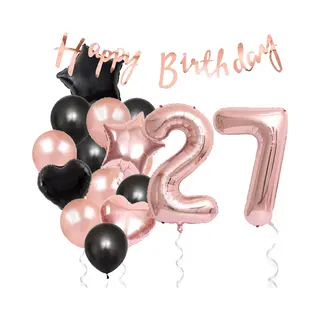 Snoes Ballonnen 27 Jaar Feestpakket - Rose Goud & Zwart - Verjaardag Versiering