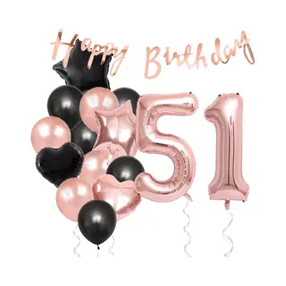 Snoes Ballonnen 51 Jaar Feestpakket – Versiering – Verjaardag Set Liva Rose Cijferballon 51 Jaar - Heliumballon