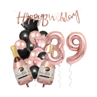 39 Jaar Verjaardag Cijferballon 39 - Feestpakket Snoes Ballonnen Pop The Bottles - Rose Zwart Versiering
