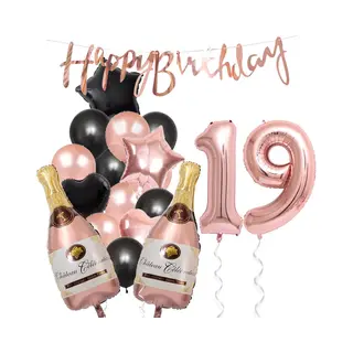 Snoes Verjaardag Cijferballon 19 Jaar - Feestpakket Rose Zwart Versiering