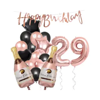 29 Jaar Verjaardag Cijferballon 29 - Feestpakket Snoes Ballonnen Pop The Bottles - Rose Zwart Versiering