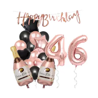 46 Jaar Verjaardag Cijferballon 46 - Feestpakket Snoes Ballonnen Pop The Bottles - Rose Zwart Versiering