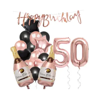 50 Jaar Verjaardag Cijferballon 50 - Feestpakket Snoes Ballonnen Pop The Bottles - Rose Zwart Versiering