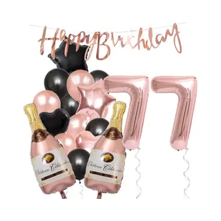 77 Jaar Verjaardag Cijferballon 77 - Feestpakket Snoes Ballonnen Pop The Bottles - Rose Zwart Versiering