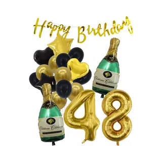 48 Jaar Verjaardag Cijferballon 48 - Feestpakket Snoes Ballonnen Pop The Bottles - Zwart Goud Groen Versiering