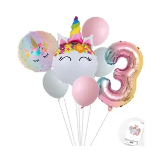 Eenhoorn Unicorn Sweet Color Ballonnen Set - Snoes - Cijfer Ballon 3 Jaar - Roze - Wit - Pastel