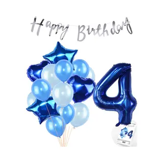 Snoes Ballonnen 4 Jaar Feestpakket – Versiering – Verjaardag Set Mason Blauw Cijferballon 4 Jaar - Heliumballon