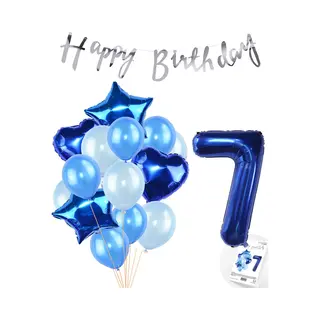 Snoes Ballonnen 7 Jaar Feestpakket – Versiering – Verjaardag Set Mason Blauw Cijferballon 7 Jaar - Heliumballon