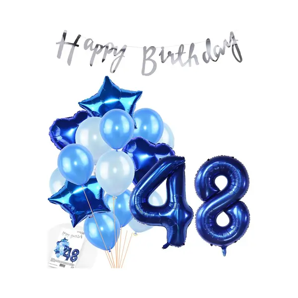 Snoes Ballonnen 48 Jaar Feestpakket – Versiering – Verjaardag Set Mason Blauw Cijferballon 48 Jaar - Heliumballon thumbnail