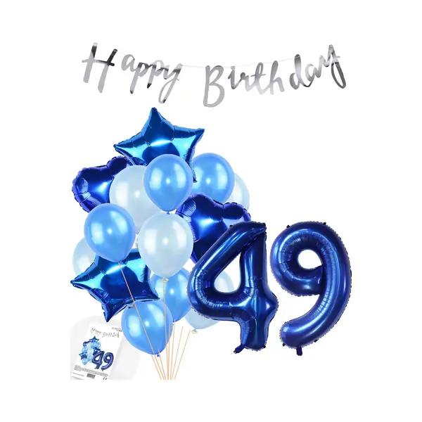 Snoes Ballonnen 49 Jaar Feestpakket – Versiering – Verjaardag Set Mason Blauw Cijferballon 49 Jaar - Heliumballon thumbnail