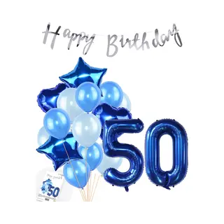 Snoes Ballonnen 50 Jaar Feestpakket – Versiering – Verjaardag Set Mason Blauw Cijferballon 50 Jaar - Heliumballon