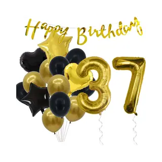 Snoes Ballonnen 37 Jaar Feestpakket – Versiering – Verjaardag Set Goldie Cijferballon 37 Jaar -Heliumballon
