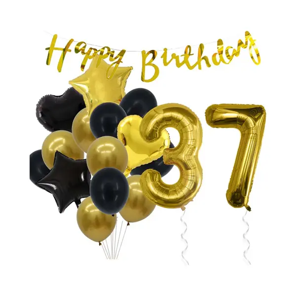 Snoes Ballonnen 37 Jaar Feestpakket – Versiering – Verjaardag Set Goldie Cijferballon 37 Jaar -Heliumballon thumbnail
