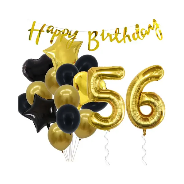 Snoes Ballonnen 56 Jaar Feestpakket – Versiering – Verjaardag Set Goldie Cijferballon 56 Jaar -Heliumballon thumbnail