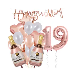 19 Jaar Verjaardag Cijferballon 19 - Feestpakket Snoes Ballonnen Pop The Bottles - Rose White Versiering