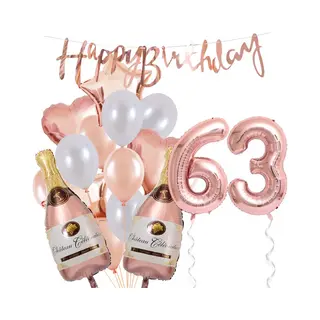 63 Jaar Verjaardag Cijferballon 63 - Feestpakket Snoes Ballonnen Pop The Bottles - Rose White Versiering