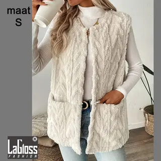LaGloss® Mouwloos Vest Teddy Crème - Bodywarmer Pluche - Modieuze Winter Bodywarmer - Maat S