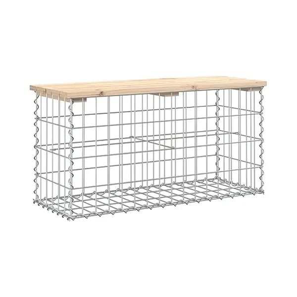 VidaXL Garden Bench With Gabion Design - Solid Pinewood Top And Galvanised Steel Base - Ideal For Outdoor Spaces - Brown thumbnail
