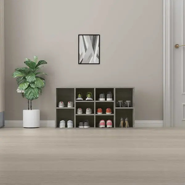 VidaXL Modern Shoe Bench In Grey Sonoma - Versatile Engineered Wood Seat With Ample Storage - Ideal For Entryway, Living Room, Bedroom thumbnail