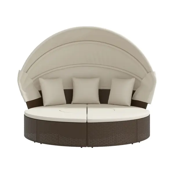 VidaXL Loungebed Met Luifel En Kussens Poly Rattan Bruin thumbnail