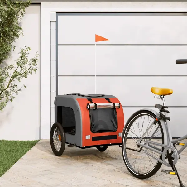 Pet Bike Trailer Orange And Grey Oxford Fabric&iron Vidaxl thumbnail