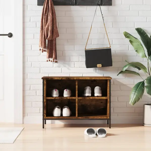 Shoe Cabinet Smoked Oak 69x35x50 Cm Engineered Wood Vidaxl thumbnail