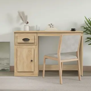 VidaXL Single Door Single Drawer Study Desk Sonoma Oak - Size, 75 X 115 X 50cm - Brown - Wilko