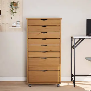 VidaXL Rolling Cabinet Trolley With Drawers Honey Brown Solid Wood Pine Moss