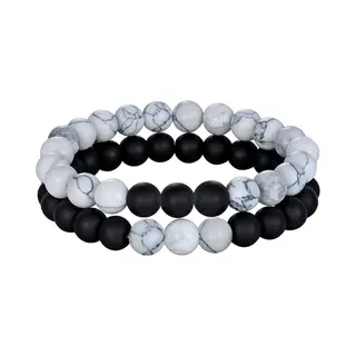 Fako Bijoux® - Dubbele Kralen Armband Trio - 8mm - Natuursteen Armband - Howliet & Zwart