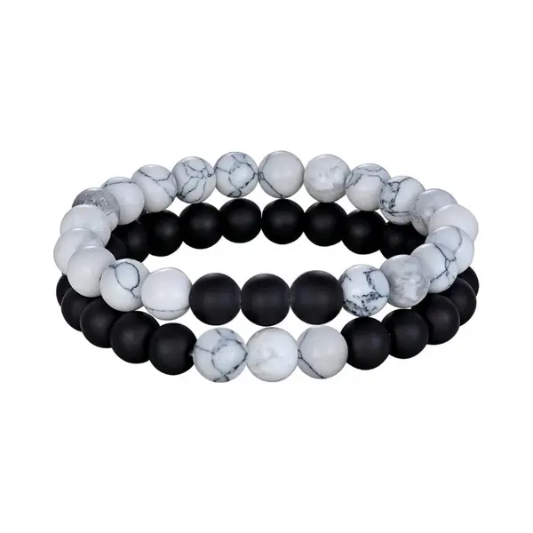 Fako Bijoux® - Dubbele Kralen Armband Trio - 8mm - Natuursteen Armband - Howliet & Zwart thumbnail