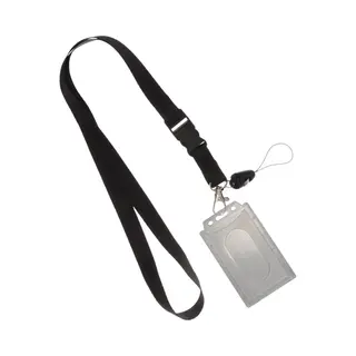 Fako Bijoux - Zwart Keycord + Pashouder Soft Plastic - Sleutelkoord - Badgehouder - 51cm - 20mm - Zwart