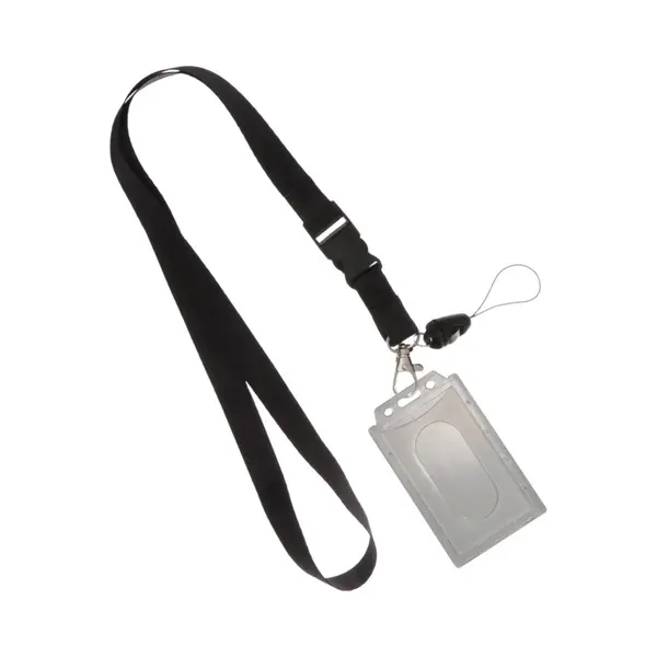 Fako Bijoux - Zwart Keycord + Pashouder Soft Plastic - Sleutelkoord - Badgehouder - 51cm - 20mm - Zwart thumbnail
