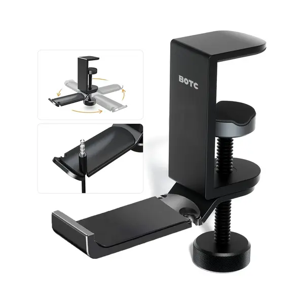 Botc Koptelefoon Houder - Headset Stand - 360 Rotatie - Koptelefoon Haak - Hoofdtelefoon Hanger - Aluminium - Zwart thumbnail