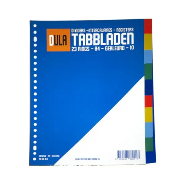 Dula Tabbladen Gekleurd Plastic - 10 Tabs - A4 - 23 Gaten - 5 Kleuren - Pp thumbnail