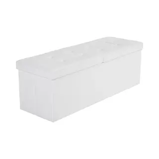 Unbranded Cluny Bank - Bank Met Klapdeksel 110 Cm - Opvouwbare Kruk - Bank Met 120 L Opbergruimte - Belastbaar Tot 300 Kg - Imitatieleer - Wit