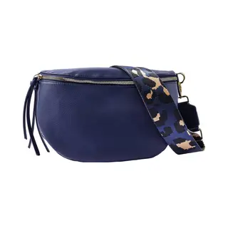 Nouka Donker Blauwe Dames Tas – Schoudertas – Crossbody – Buideltas - Met Verstelbare & Afneembare Tassenriem / Schouderriem – Met Panterprint
