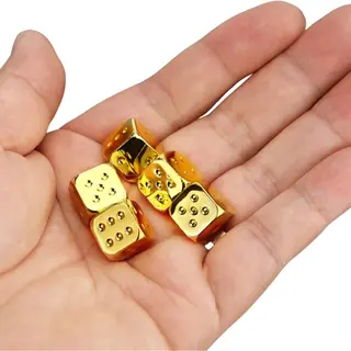 Winkrs Dobbelstenen In Zakje - Massief & Zwaar - Set Van 5 - Gouden Kleur