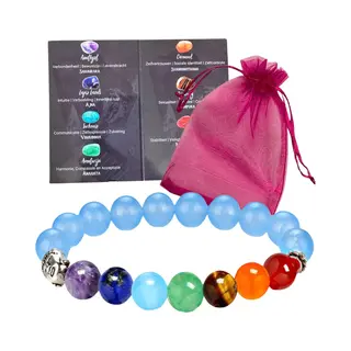 Winkrs Armbandje Dames Met Aquamarijn, Boeddha & Chakra Stenen - 19CM - Blauw Armband Met Edelstenen