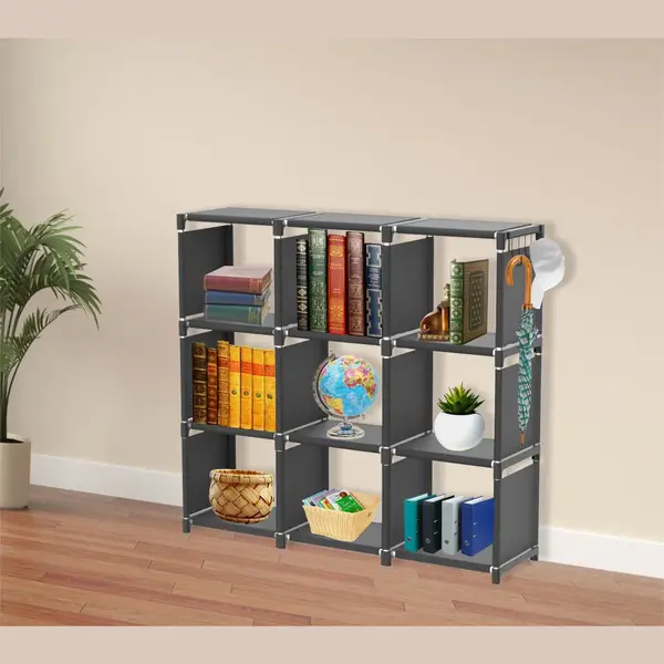Lendo Online - Opvouwbare Opbergkast 9 Vakken - Schoenenrek Stapelbaar - Schoenenkast - Organizer - Boekenkast - 110x30x110cm - Zwart thumbnail